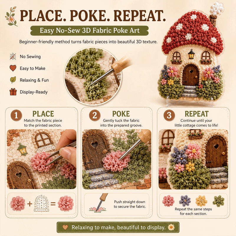 🏡 Whimsical Village 3D Fabric Poke Art Kit