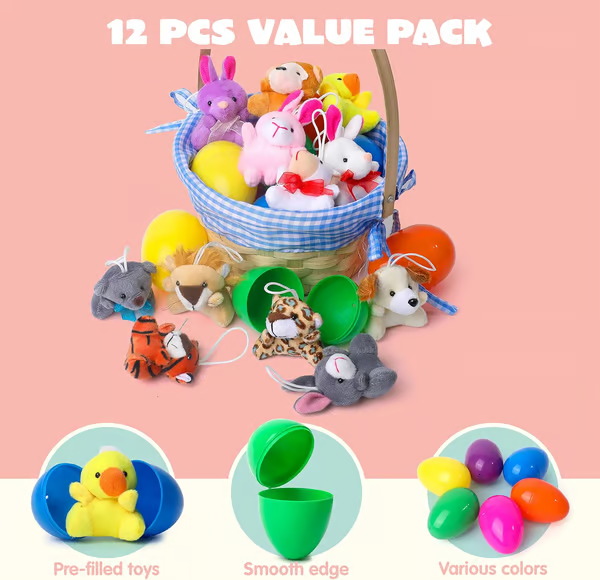 Prefilled Easter Eggs, Filled with Plush Animal Toys